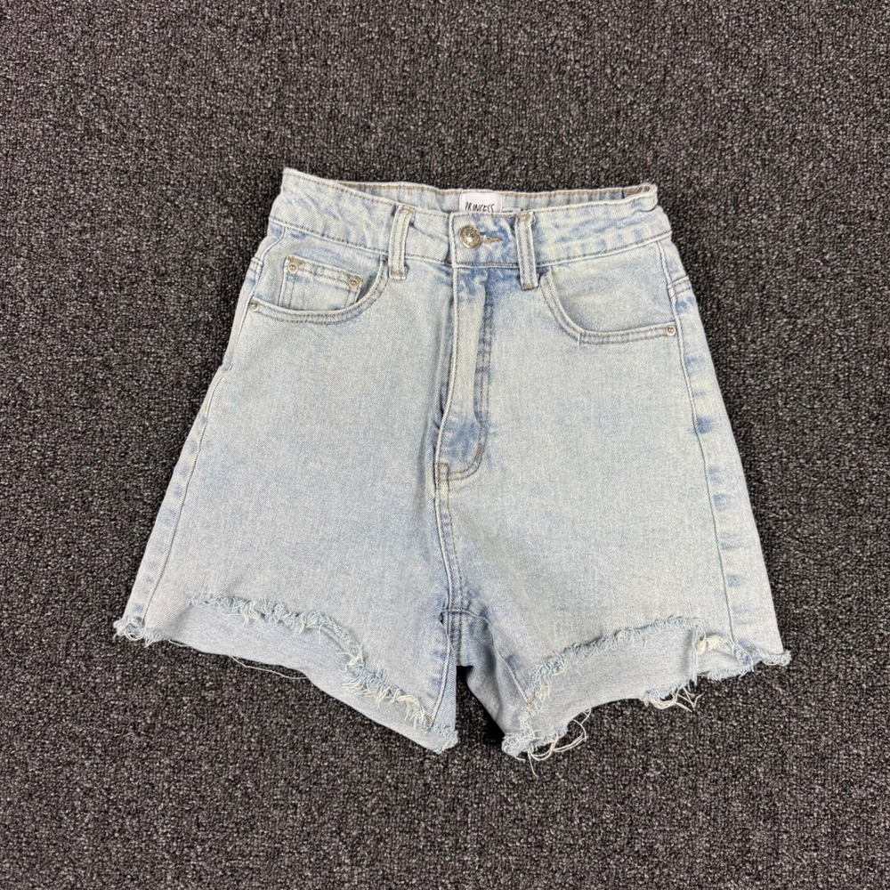 Princess Polly High Rise Cutoff Denim Shorts Women 2 Light Blue